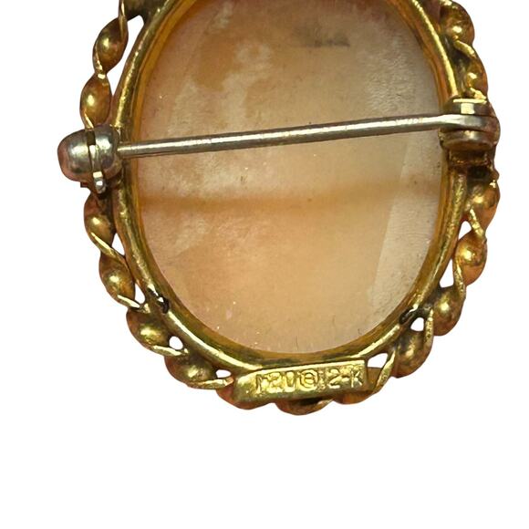 Antique Vintage Hand carved Italian Shell Cameo Brooch  Vintage Hand Carved Shell Cameo Brooch/Pendant, 12K Gold Filled